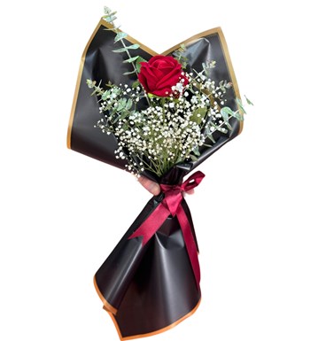 Tekli Kırmızı Gül Buketi